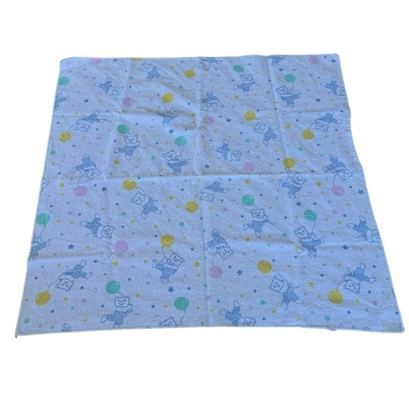 Vintage Beacon Teddy Bear Balloons Flannel Baby Receiving Blanket Confetti GUC - Picture 5 of 8